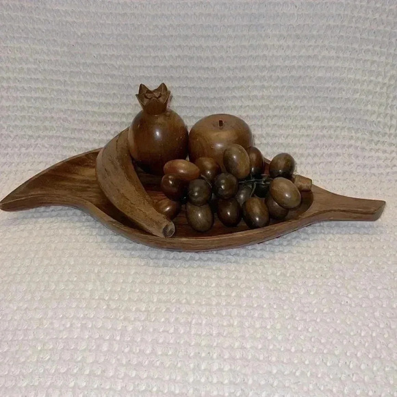 Vintage Mid Century Modern Wood Fruit 5 Piece Set - Picture 1 of 8